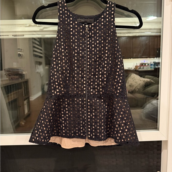BCBGMaxAzria Black Eyelet Peplum Blouse size 6 - Picture 1 of 4